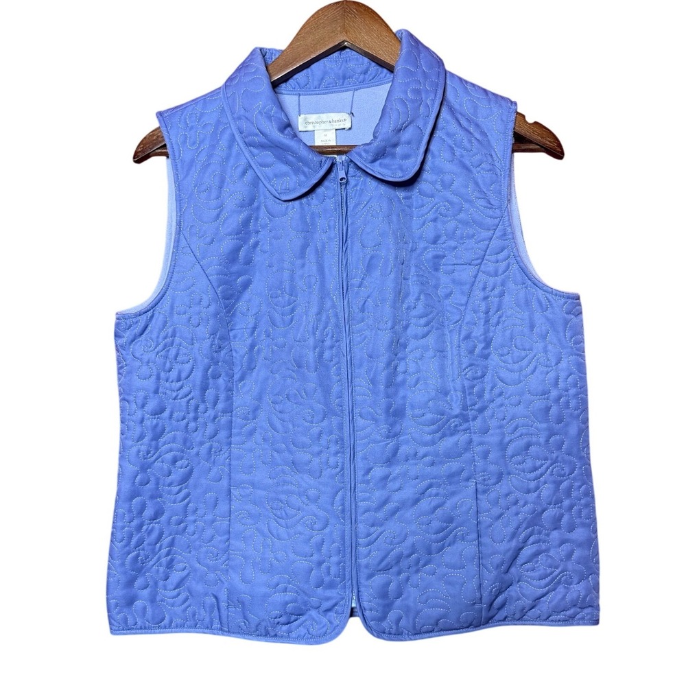 Christopher‎ & Banks Quilted Vest Women Medium Blue Peter Pan Collar SpongeBob